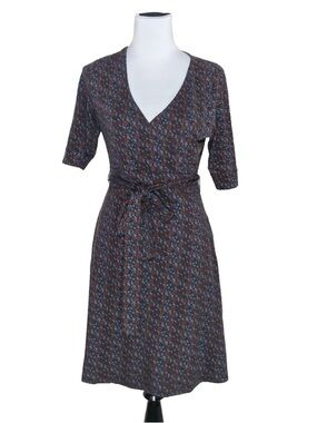 Toad&Co Ditzy Floral Faux Wrap Dress Organic Cotton Knee Length Medium Red Blue